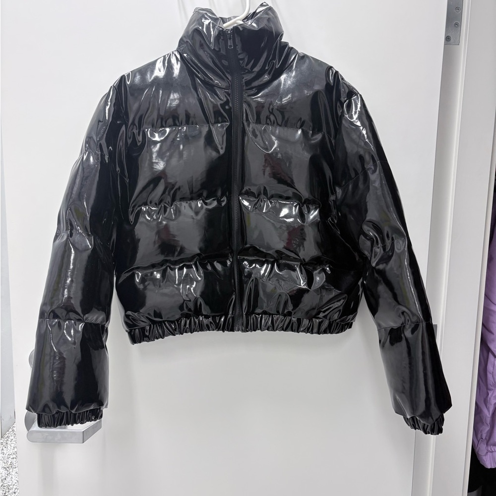 PrettyLittleThing Glossy Black Puffer Jacket US SZ 12
